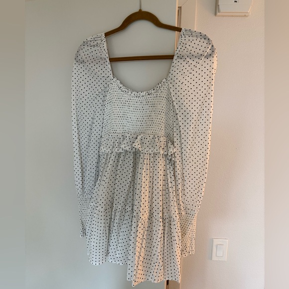 White Smocked Square Neck Mini Dress - Picture 7 of 9